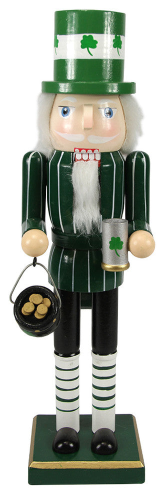 Luck of the Irish Decorative Wooden Nutcracker Leprechaun With Pot O' Gold, 14"
