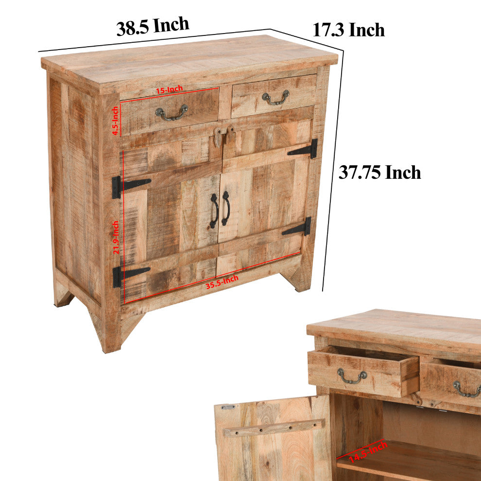 39" Farmhouse Cabinet 2 Drawer Mango Wood Console 2 Door Storage Brown