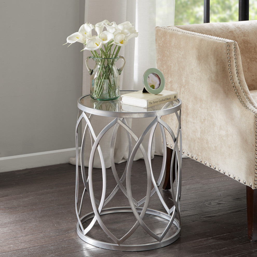 Arlo Metal Round Accent Table, Silver