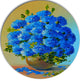 A Bouquet Of Blue Flowers, Floral Round Metal Wall Art, 11"