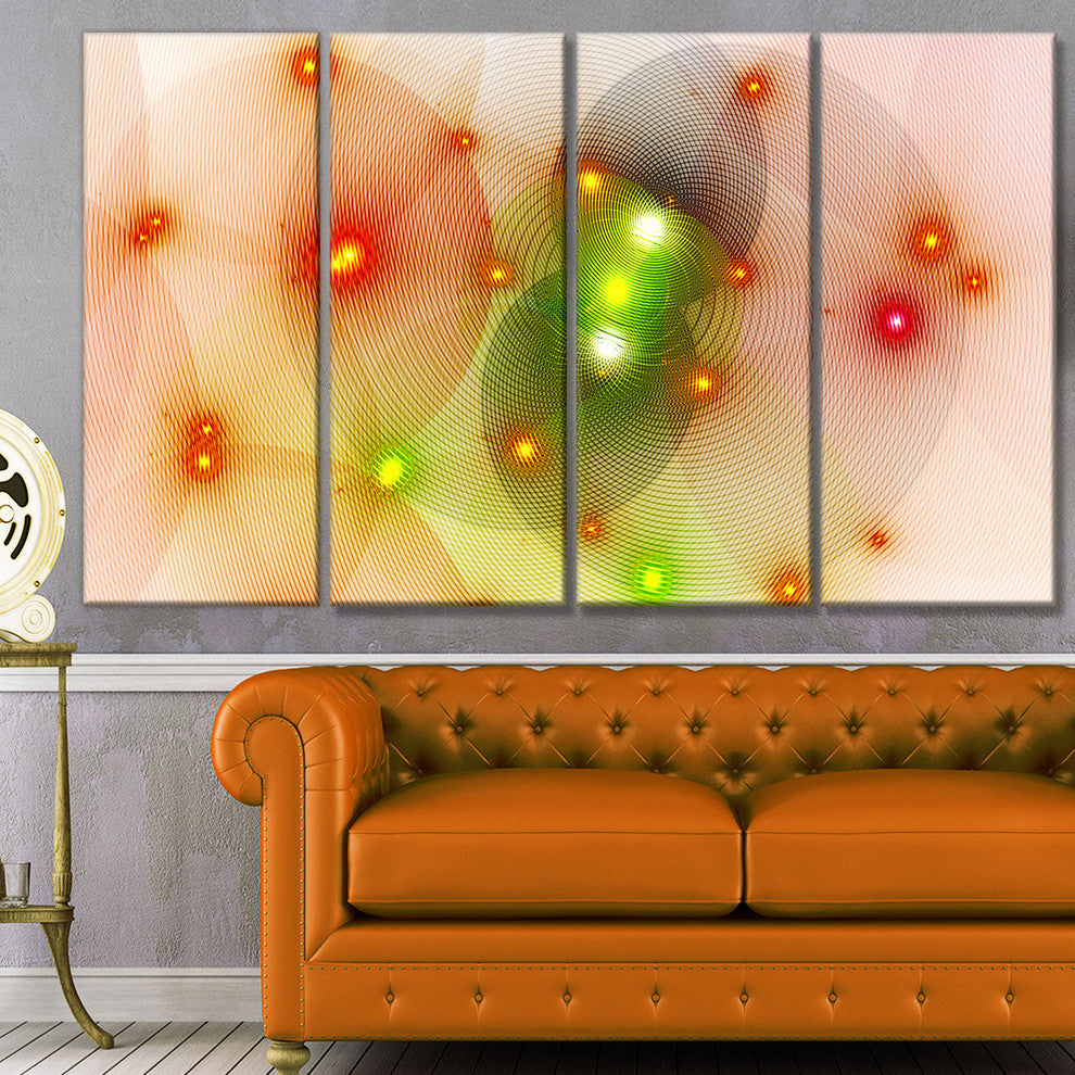 Orange Fractal Lights in Fog, Abstract Wall Art Canvas, 48"x28", 4 Panels