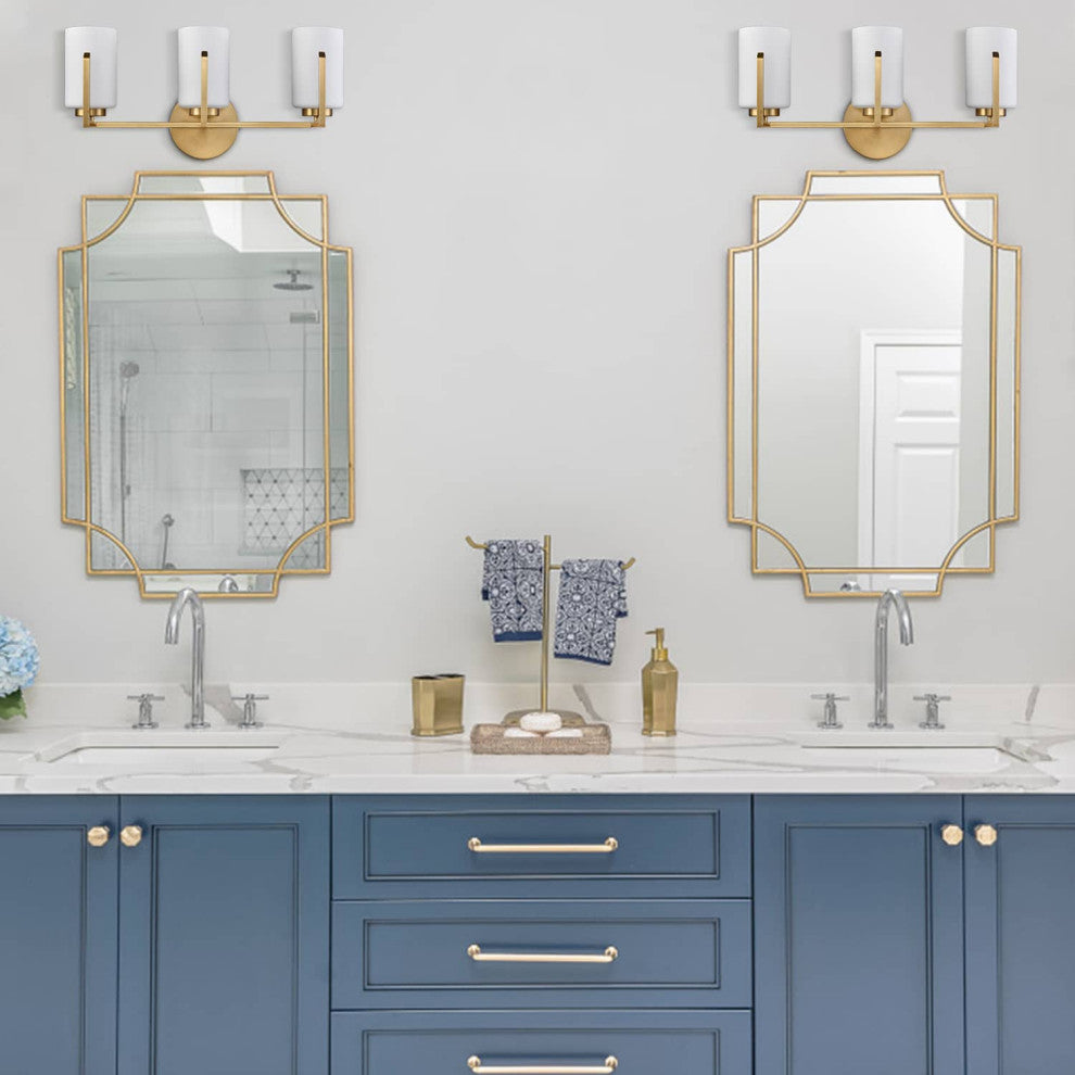 Modern Gold Bath Vanity Lights With Opal Glass,3-Light