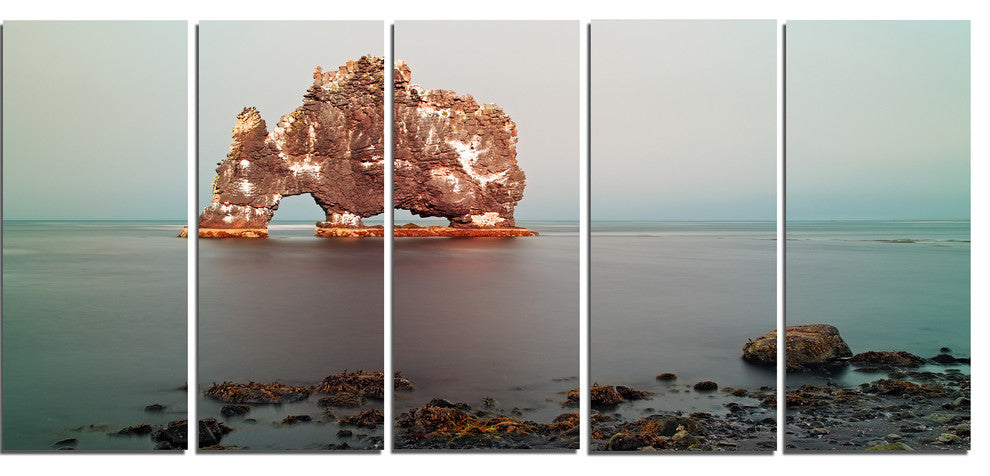"Rock Sea Symbol in Iceland" Seashore Canvas Art, 5 Panels, 60"x28"