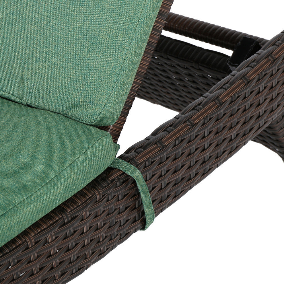 GDF Studio Aloha Wicker Chaise Lounge with Cushions Jungle Green, Set of 2