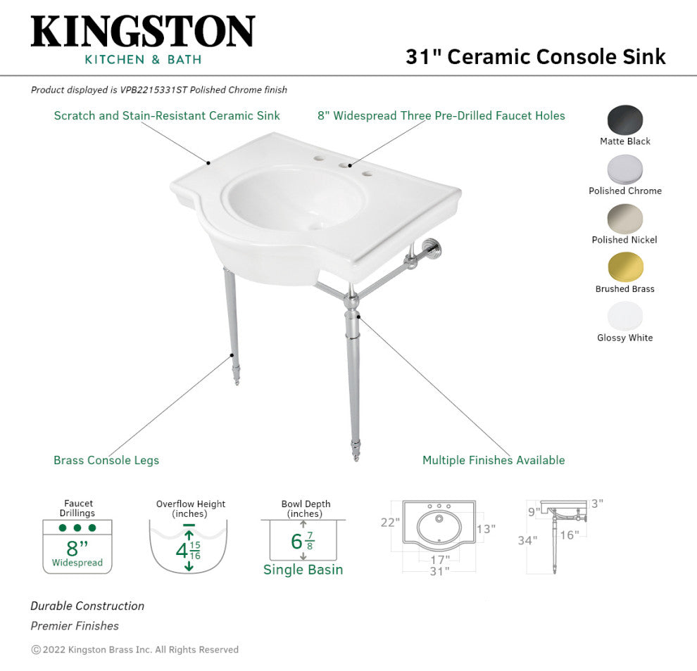Fauceture VPB2215337ST 31" Console Sink, Legs