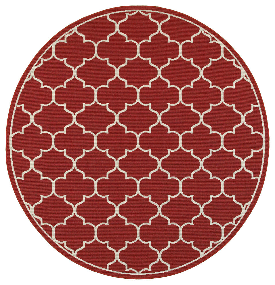 Madelina Lattice Red and Ivory Indoor or Outdoor Area Rug, 7'10" Round