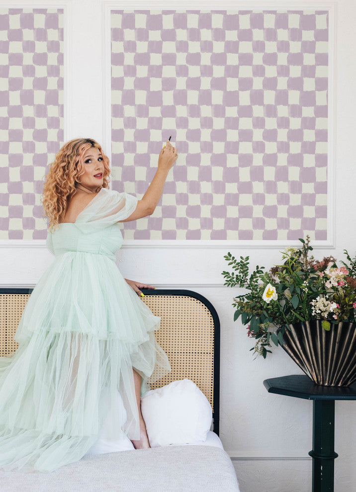 Mr. Kate Tess Watercolor Soft Lavender Checker Peel and Stick Wallpaper