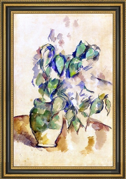 Paul Cezanne Leaves in a Green Pot  Framed Premium Canvas Print, 18"x27"