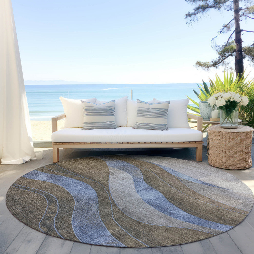 Machine Washable Indoor/Outdoor Chantille ACN1892 Taupe 8' x 8' Round Rug