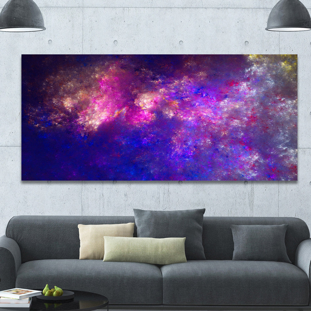 Clear Purple Starry Fractal Sky, Oversized Abstract Canvas Art Print, 60x28