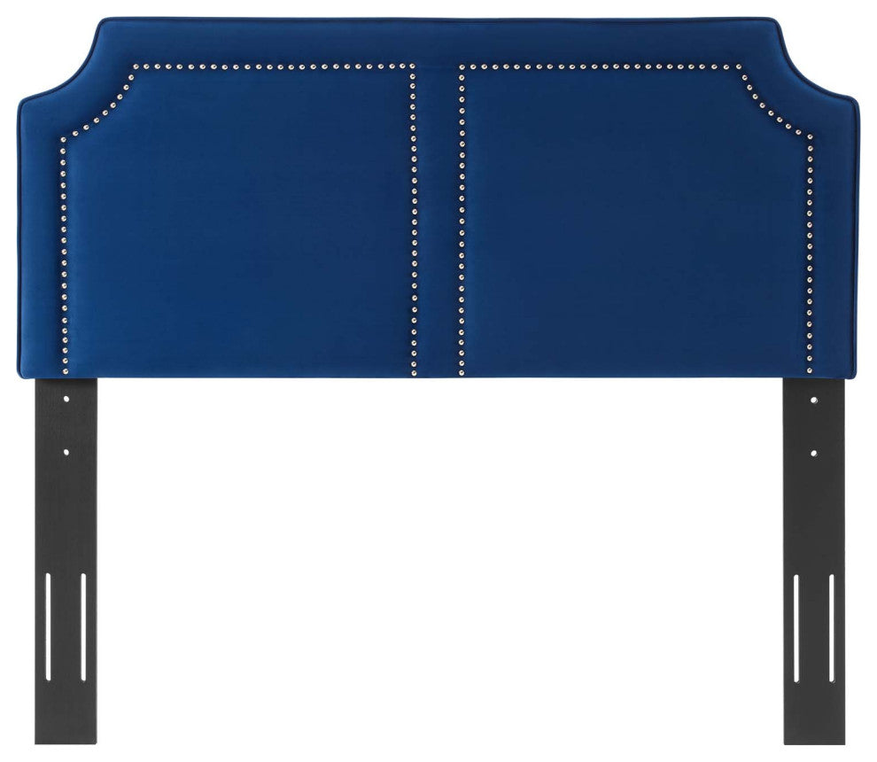 Headboard, Nailhead, King California, Blue Navy, Velvet, Modern, Mid Century