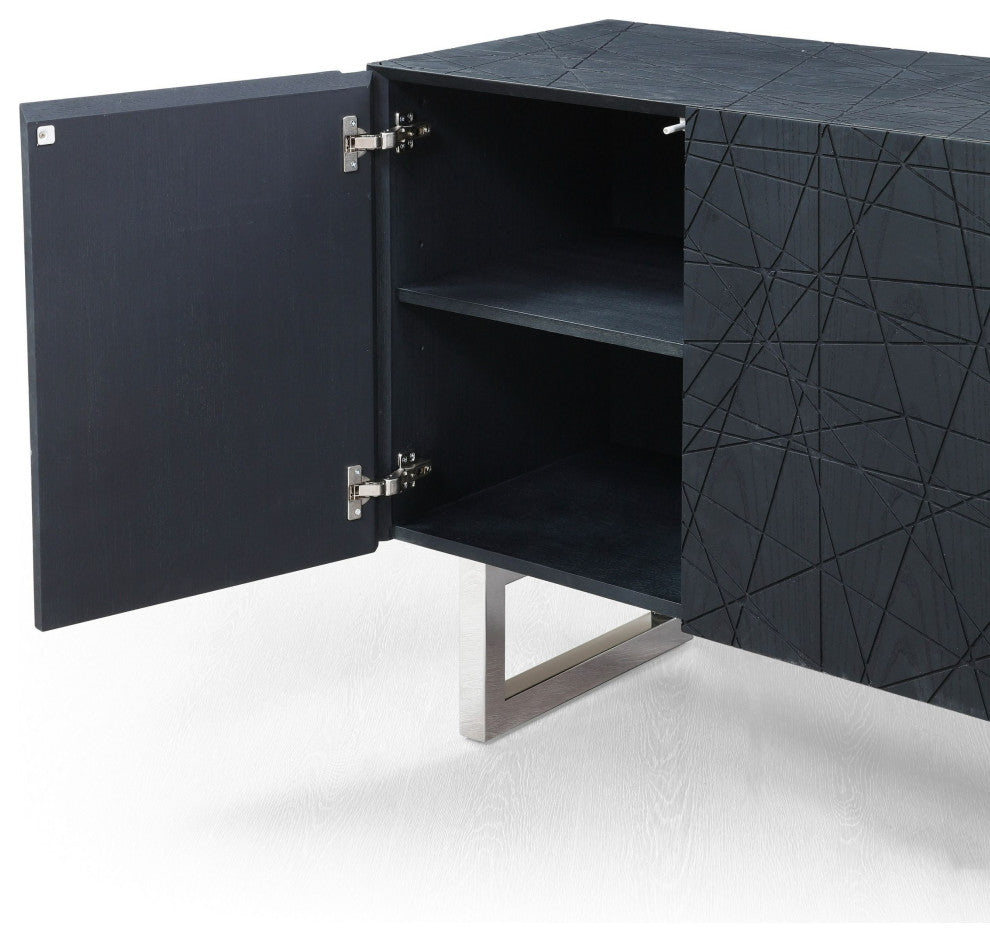 Modrest Kenda Modern Black Ash + Stainless Steel Buffet