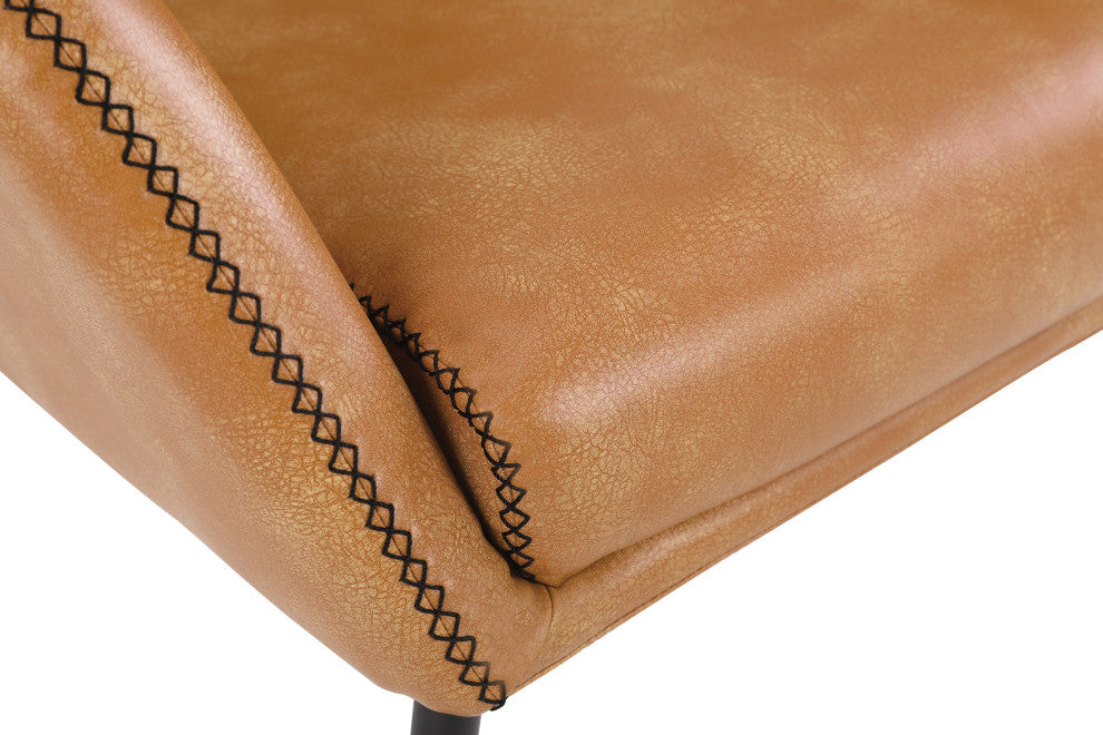Brooks Accent Chair, Sand Faux Leather With Black Stitch and Black Legs