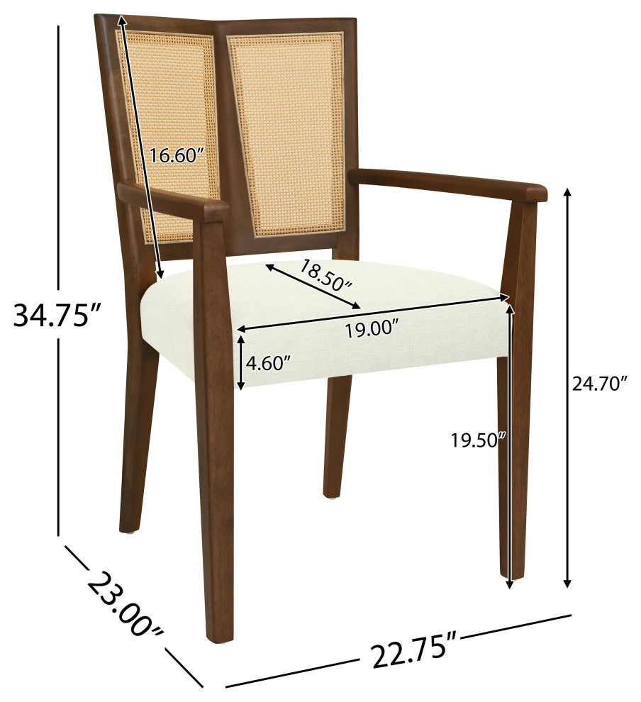 GDF Studio Modern Rattan Backrest Dining Chairs, Seat, Set of 2, Walnut/Beige