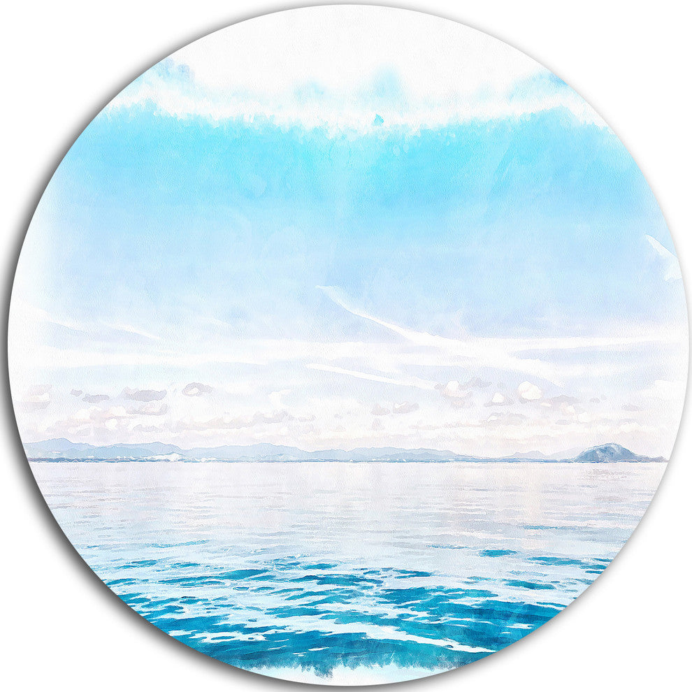 Blue Horizon Digital Watercolor, Seascape Round Wall Art, 11"
