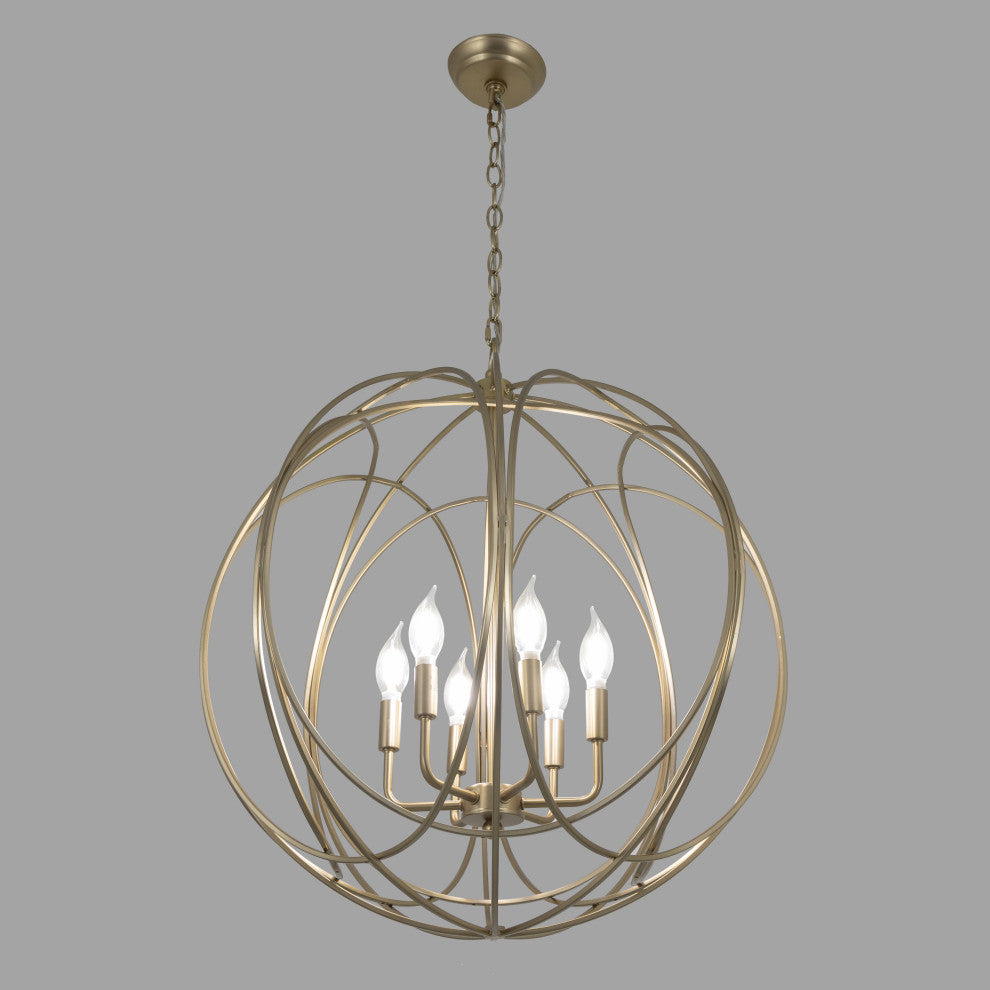 Yosemite Home Decor 6 Light Chandelier, Satin Brass Finish