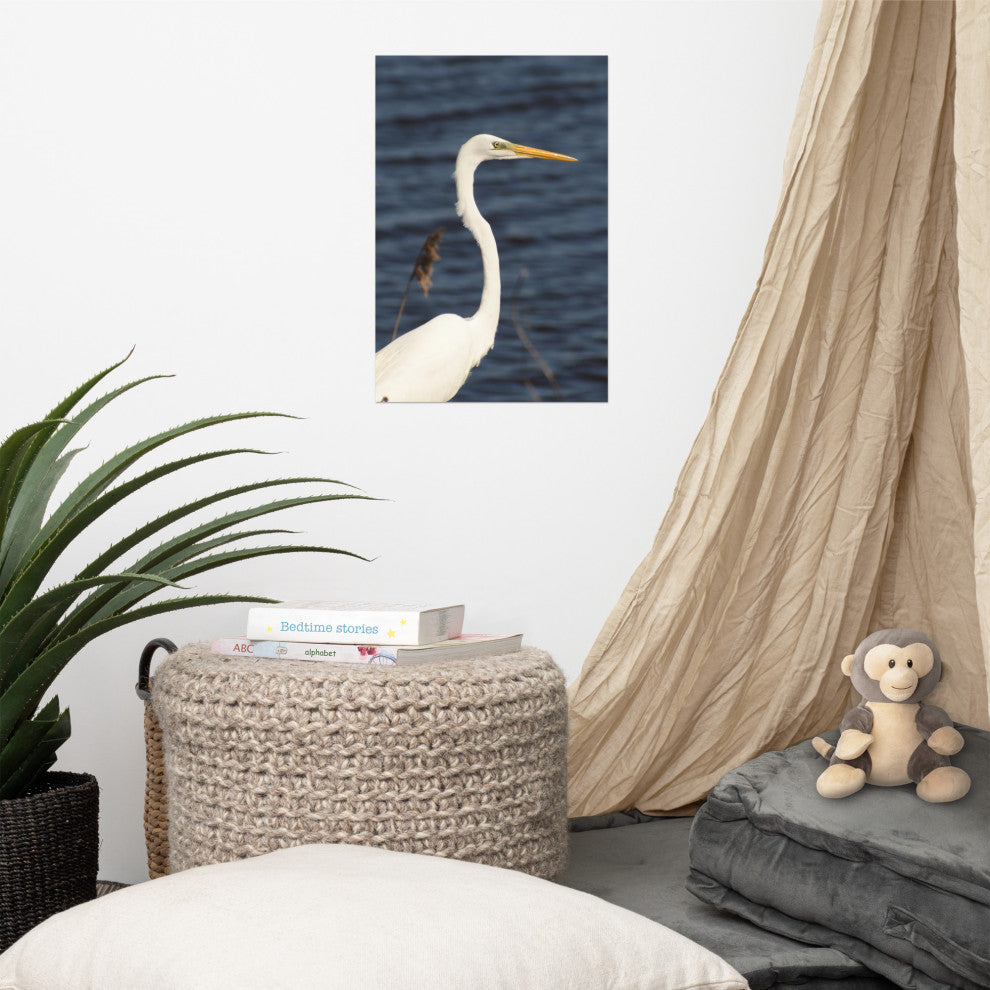 Great White Egret Wildlife Photography Unframed Wall Art Print, 12" X 18"