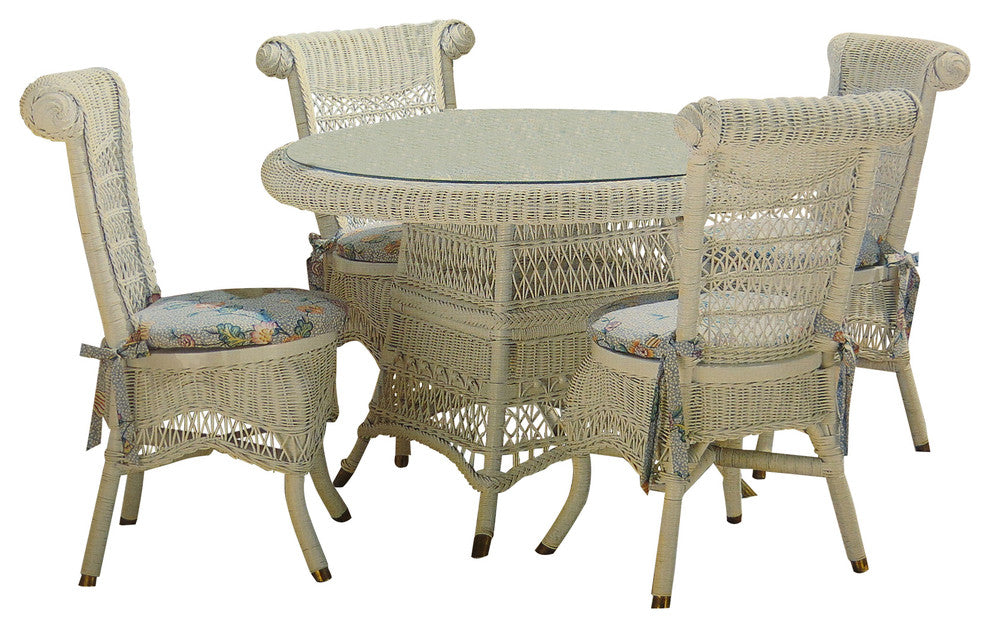 Classic 5-Piece Dining Set, White, Suede Fabric