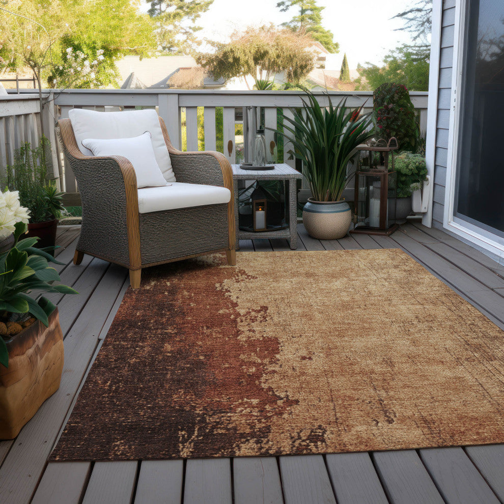 Machine Washable Indoor/Outdoor Chantille ACN1912 Tan 10' x 14' Rug