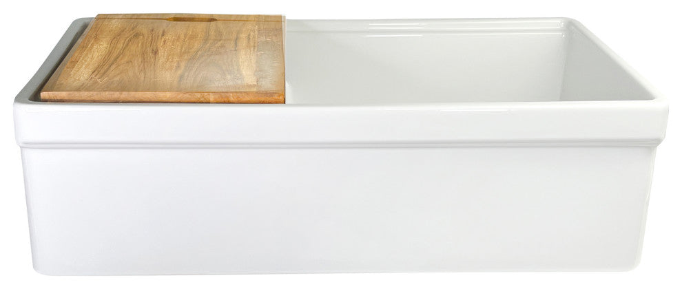 33" Double Bowl Workstation Fireclay Apron Sink With Cutting Board