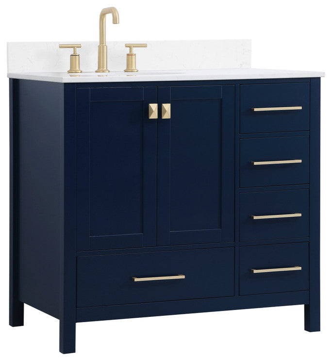 Iris 36" Single Bathroom Vanity, Blue With Backsplash
