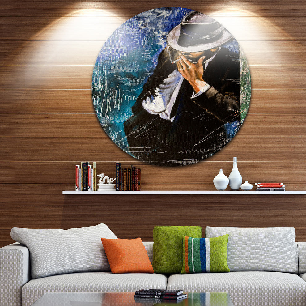 Man With Cigarette, Portrait Round Metal Wall Art, 36"