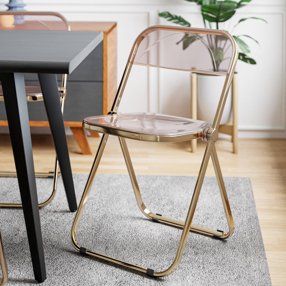 Lawrence Acrylic Folding Chair With Gold Frame, Rose Pink