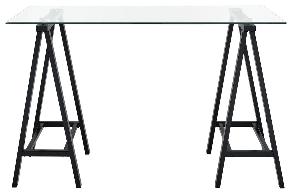 Middleton Desk With Clear Glass Top and Black Base