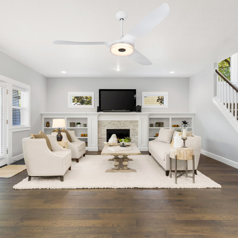 Carro Smart Voice Control Ceiling Fan with Dim LED Light and Remote 10-speed, White, 60 in