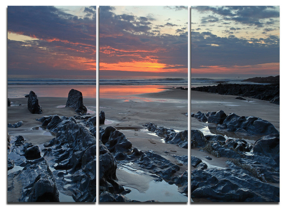 "Woolacombe North Devon Sunset" Metal Wall Art, 3 Panels, 36"x28"