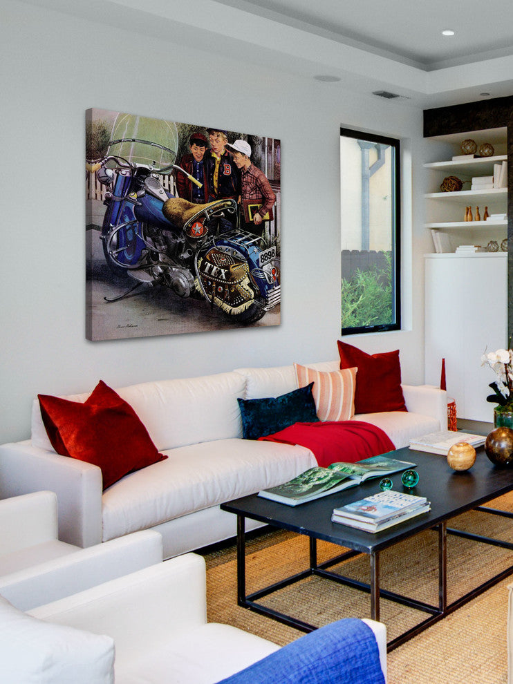 "Tex's Motorcycle" Painting Print on Canvas by Stevan Dohanos