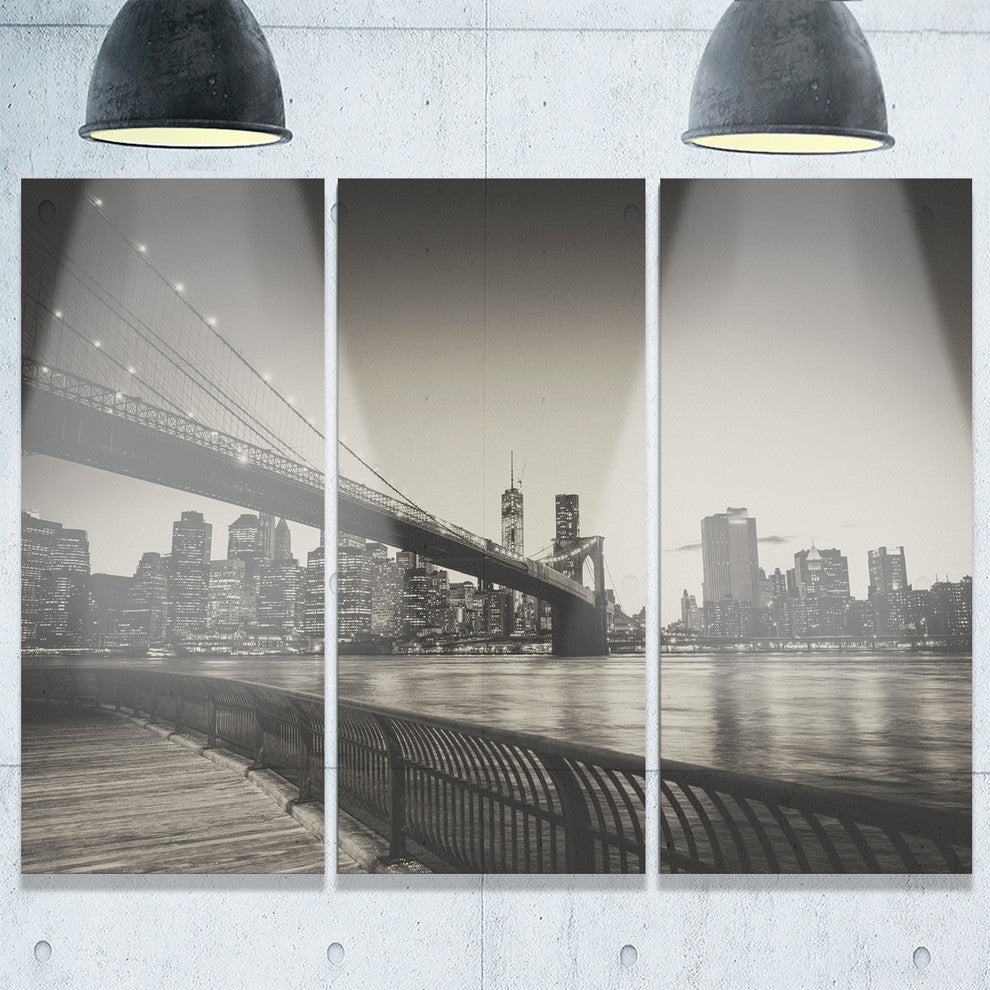 "Famous Landmark of Brooklyn Bridge" Metal Wall Art, 3 Panels, 36"x28"