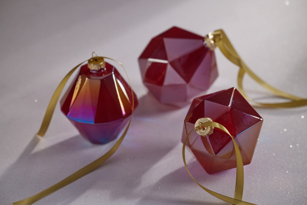 6-Piece Set Red Luster Faceted Glass Hanging Ornaments, Octagon
