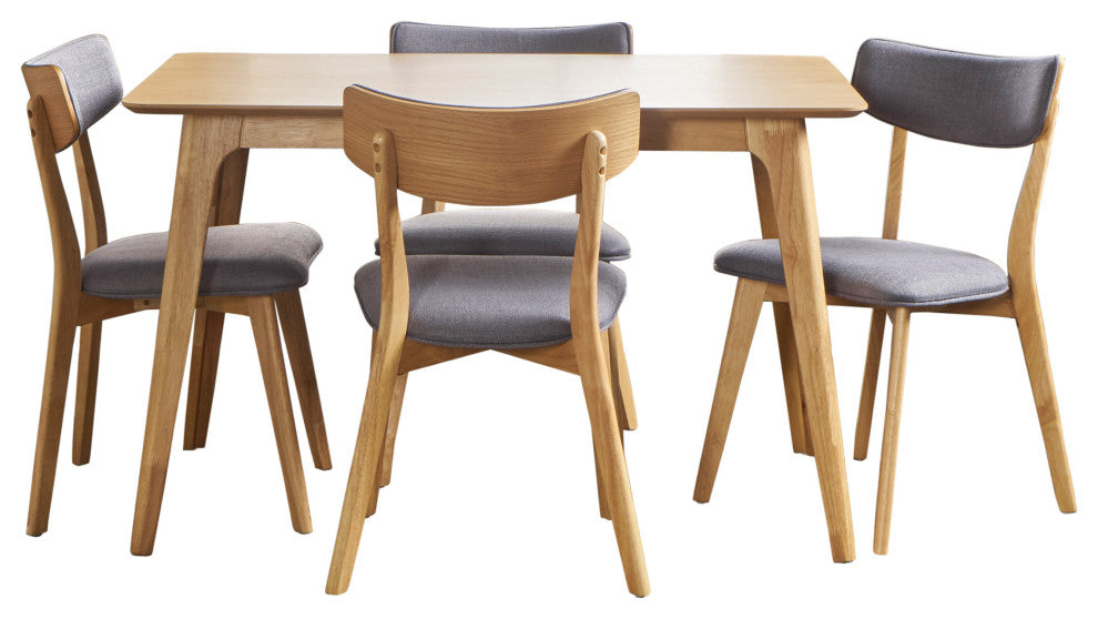 GDF Studio 5-Piece Meanda Mid Century Wood Dining Set, Dark Gray