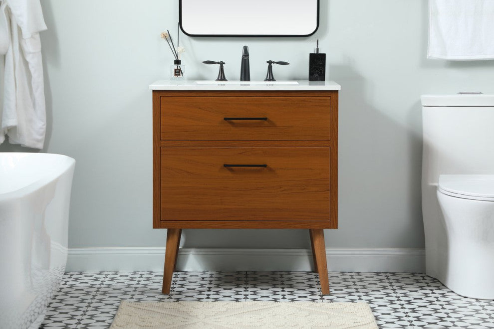 Home Living 22" Midcentury Modern Teak-Light Bathroom Vanity