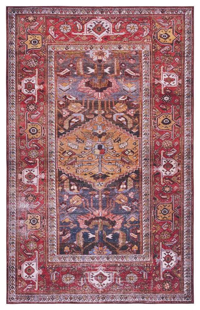 Safavieh Tucson TSN127 Rug Machine-Washable, Navy/Rust, 4'x6'