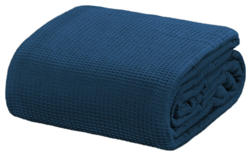 Crover Collection All Season Thermal Waffle Cotton Blanket, Deep Blue, Queen