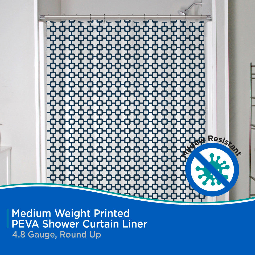 Medium Weight Decorative PEVA Shower Curtain Liner, 70" W x 72" H, Round Up