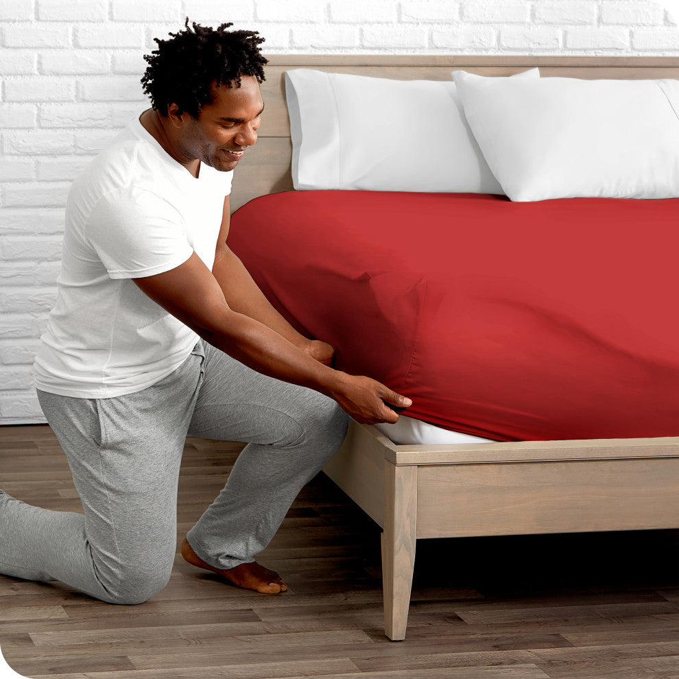 Bare Home Microfiber Fitted Sheet Deep Pocket, Red, Twin Xl