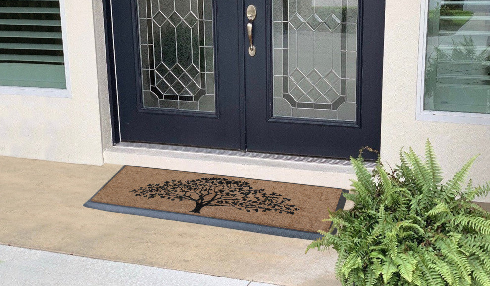 A1HC Flocked Hand-Crafted Rubber Coir Life Of Tree Double Door Mat, 18"x48"