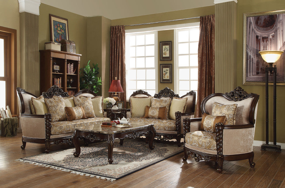 ACME Devayne Loveseat with 4 Pillows, Fabric and Dark Walnut