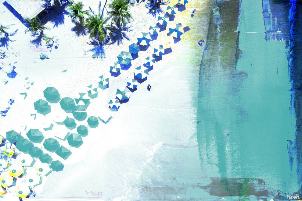 "Umbrella Blues" Painting Print on Wrapped Canvas, 36"x24"