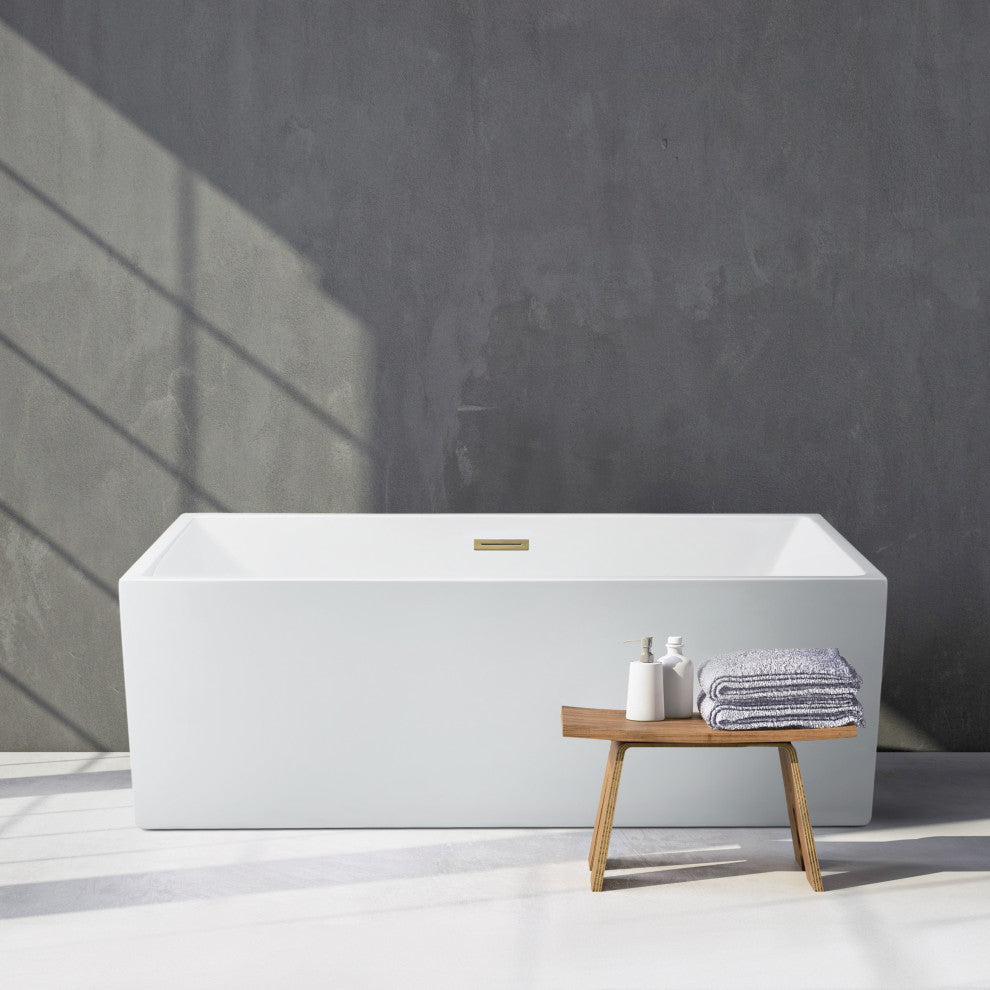58" Streamline N262BBR Bathtub and Tray With Drain, Brushed Brass