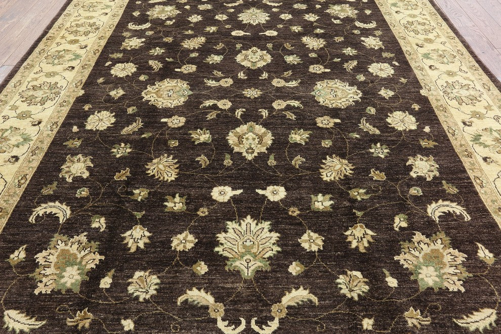 8x10 Brown Oushak Collection Peshawar Quality Chobi Hand Knotted Wool Rug H9383