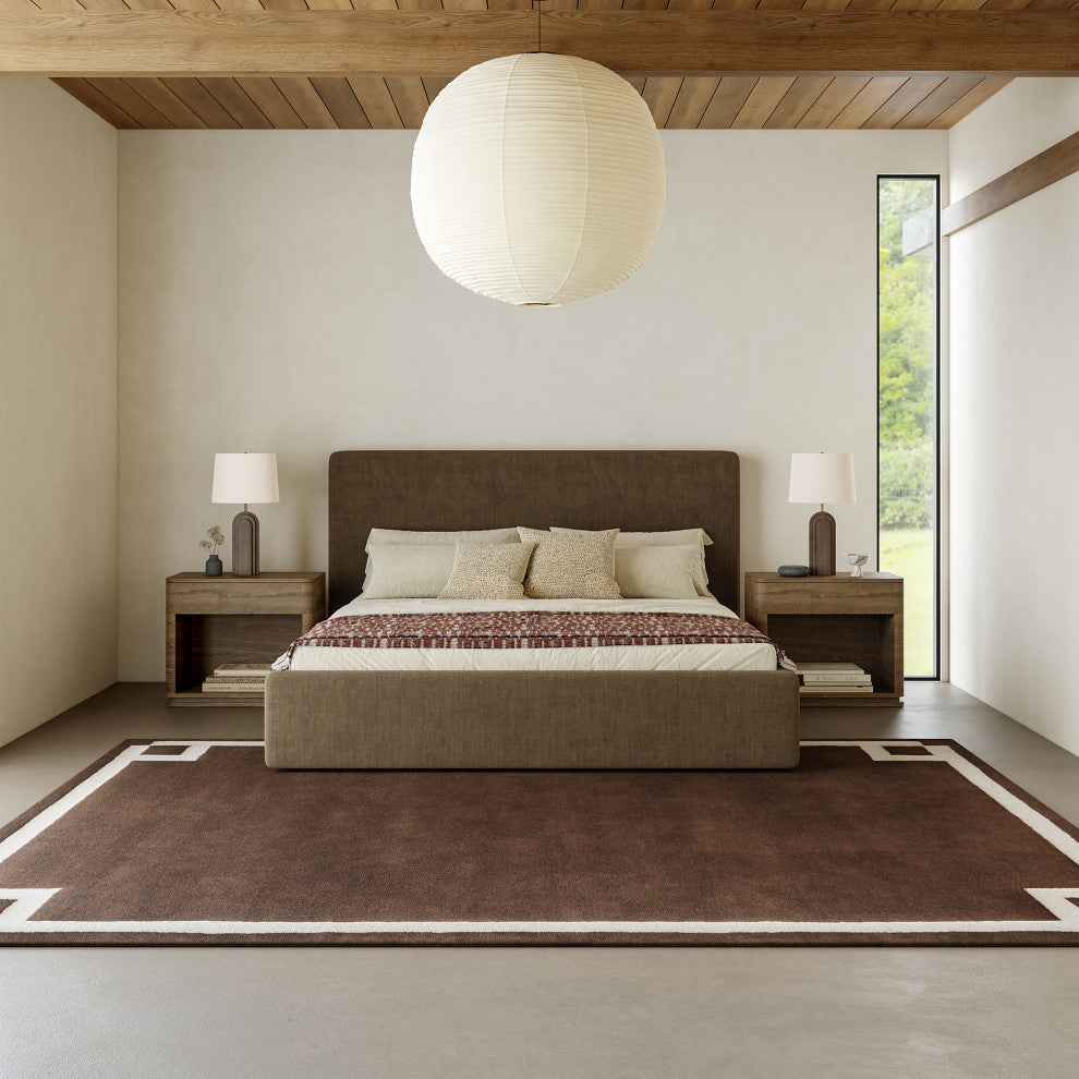 Grace Bordered Wool Area Rug, Brown 4' x 6'