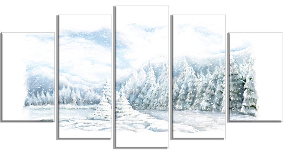 "Christmas Winter Happy Panorama" Landscape Wall Art, 5 Panels, 60"x32"