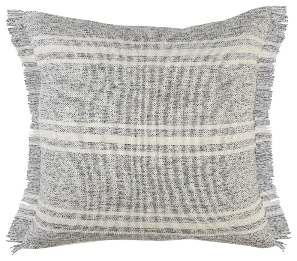 Farmhouse Triple Stripe Throw Pillow with Fringe