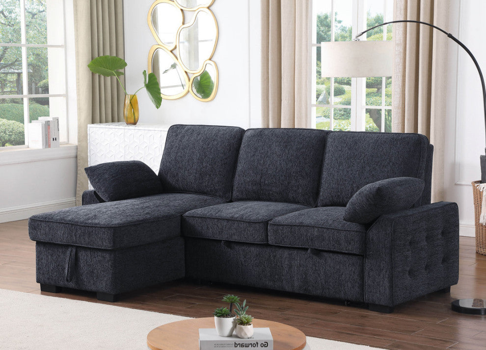 Mackenzie 91" Chenille Reversible Sleeper Sectional, Drop-Down Table, Dark Gray