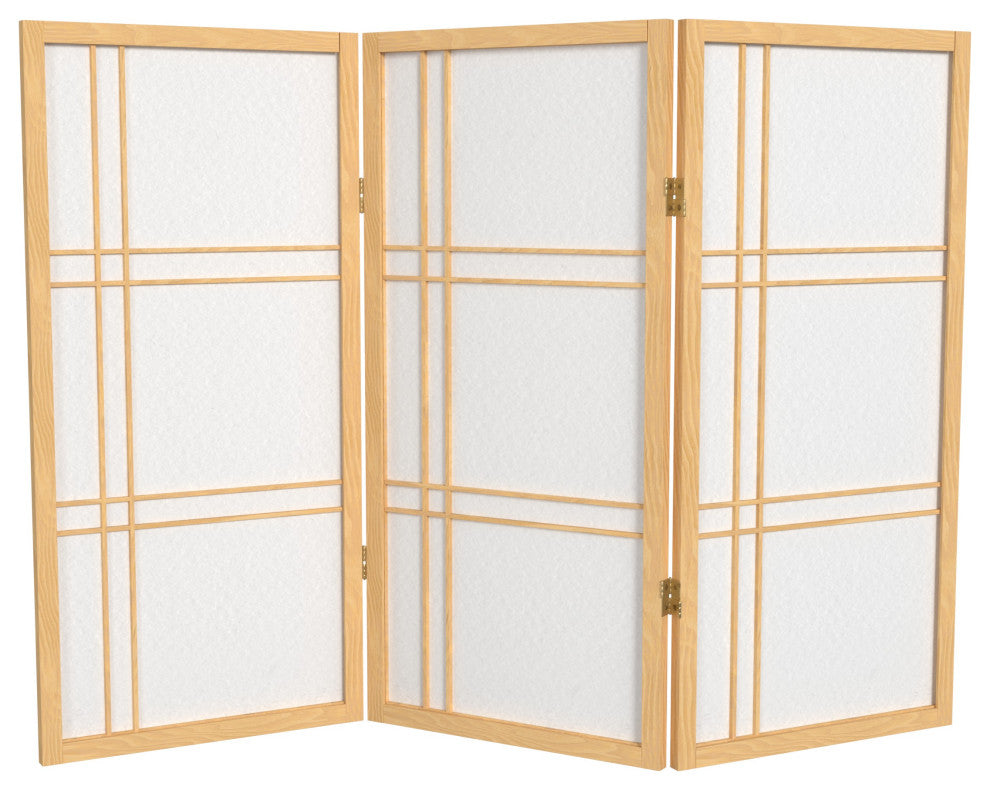 3' Tall Double Cross Shoji Screen, Natural, 3 Panels