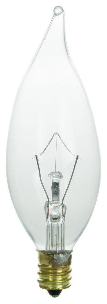 Sunlite 25 Watt Flame Tip Chandelier, Candelabra Base, Clear, 6 Pack